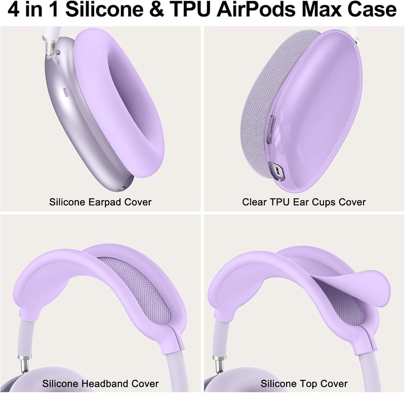 MINDRESY [4 in 1] Silicone Case Cover for AirPods Max,Clear Soft TPU Ear Cups Cover/Ear Pad Case/Headband Covers for AirPods Max(2024/2020),Transparent Accessories for Apple AirPod Max (USB-C),Pastel Lilac - Image 4